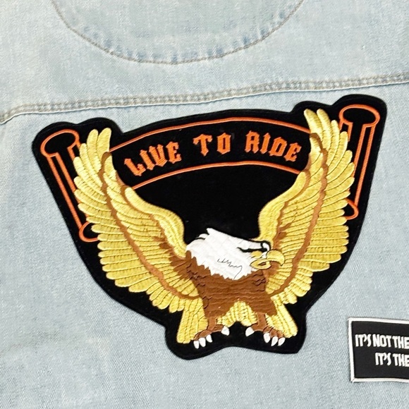 Vintage DIAMOND PLATE Women’s Plus LIVE TO RIDE Denim Biker Vest Patches Size 2X - Picture 2 of 8